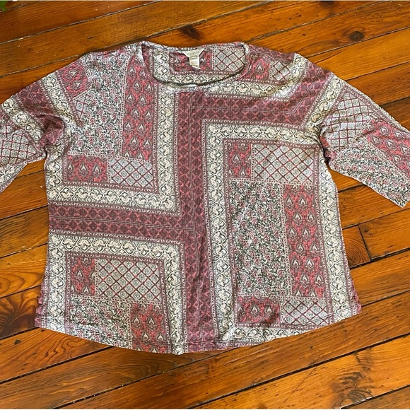 Multiples Crewneck Patchwork Pattern 3/4 Sleeve Top Size 2X - Picture 3 of 9